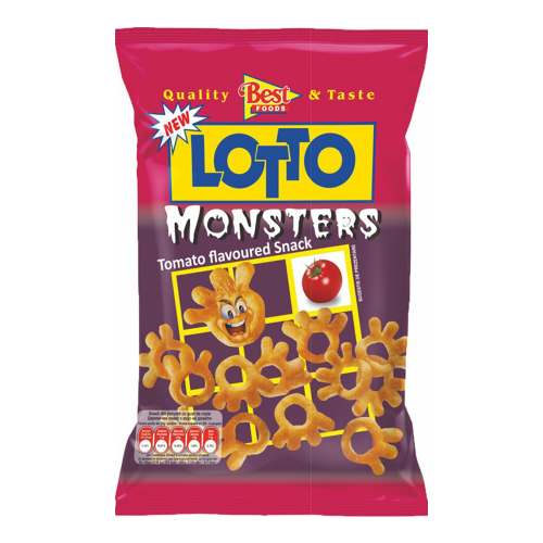 Best Foods Lotto Monsters Tomato Flips | 75 g Best Foods Lotto Monsters Tomato Flips Snacks aus Bulgarien.
