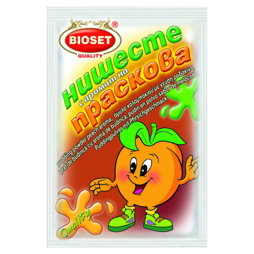 Bioset Puddingpulver Pfirsichgeschmack | 60 g Bioset Puddingpulver Pfirsichgeschmack aus Bulgarien.