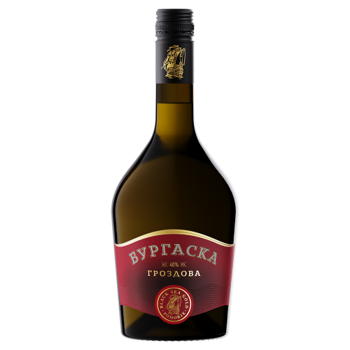 Black Sea Gold Pomorie Burgas Grozdova Rakija | 0,7 l Burgaska Grozdova Rakia, ein traditioneller bulgarischer Grozdova Rakija, mit rubinrotem Etikett und goldfarbenen Akzenten.