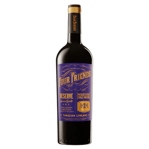 Four Friends Merlot & Syrah Reserve | 0,75 l Four Friends Merlot & Syrah Reserve Single Vineyard Cuvee Rotwein aus Bulgarien.