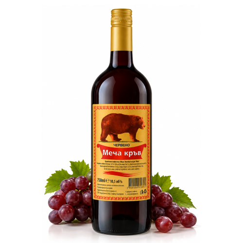 Karnobat Mecha Krav Cherveno Bärenblut | 0,75 l Karnobat Mecha Krav Baerenblut bulgarischer Rotwein aus Bulgarien.