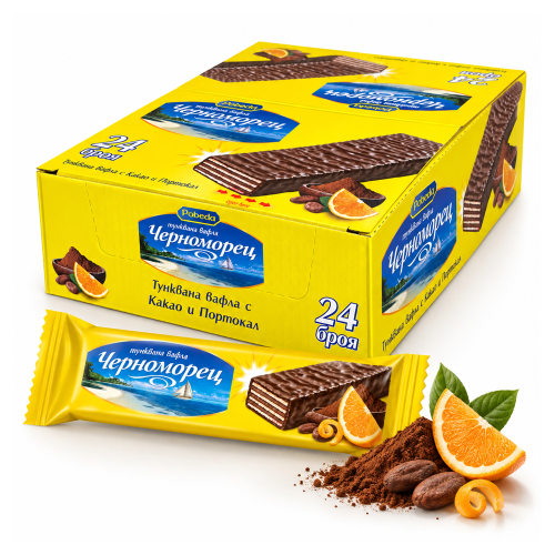 Pobeda Bonboni Chernomorets Orange Schokowaffel Box 24x48g | 1,152 kg Pobeda Bonboni Chernomorets Orange Schokowaffel aus Bulgarien.