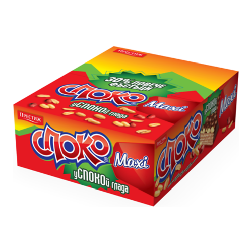Prestige Spoko Maxi Schokowaffel Erdnuss Box 30x49g | 1,47 kg Prestige Spoko Maxi Schokowaffel Erdnuss Waffel Box aus Bulgarien.